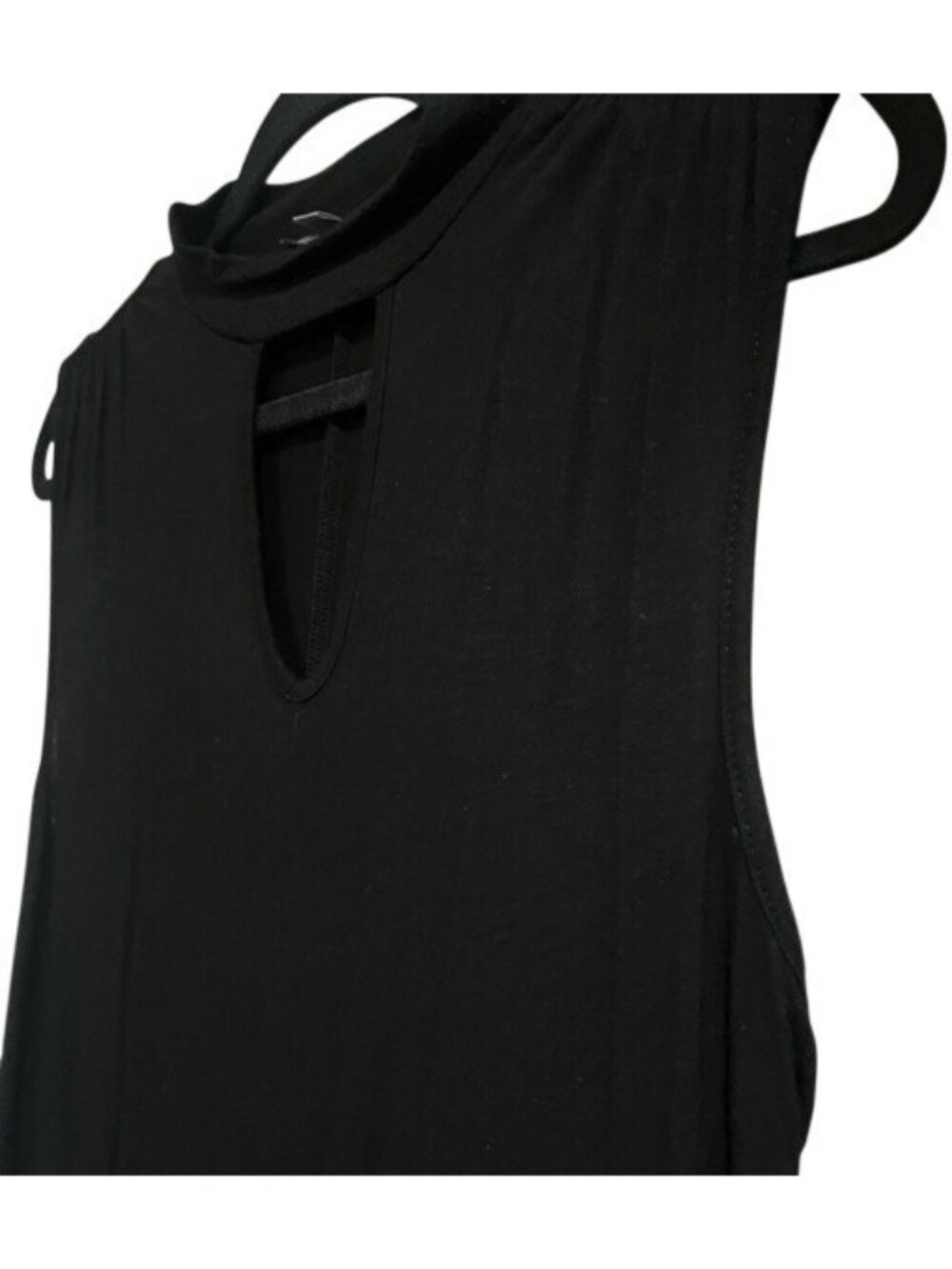 Jennifer Lopez Black Sleeveless Keyhole Neckline Choker Cut Top Tunic Collar (M) - Picture 12 of 16